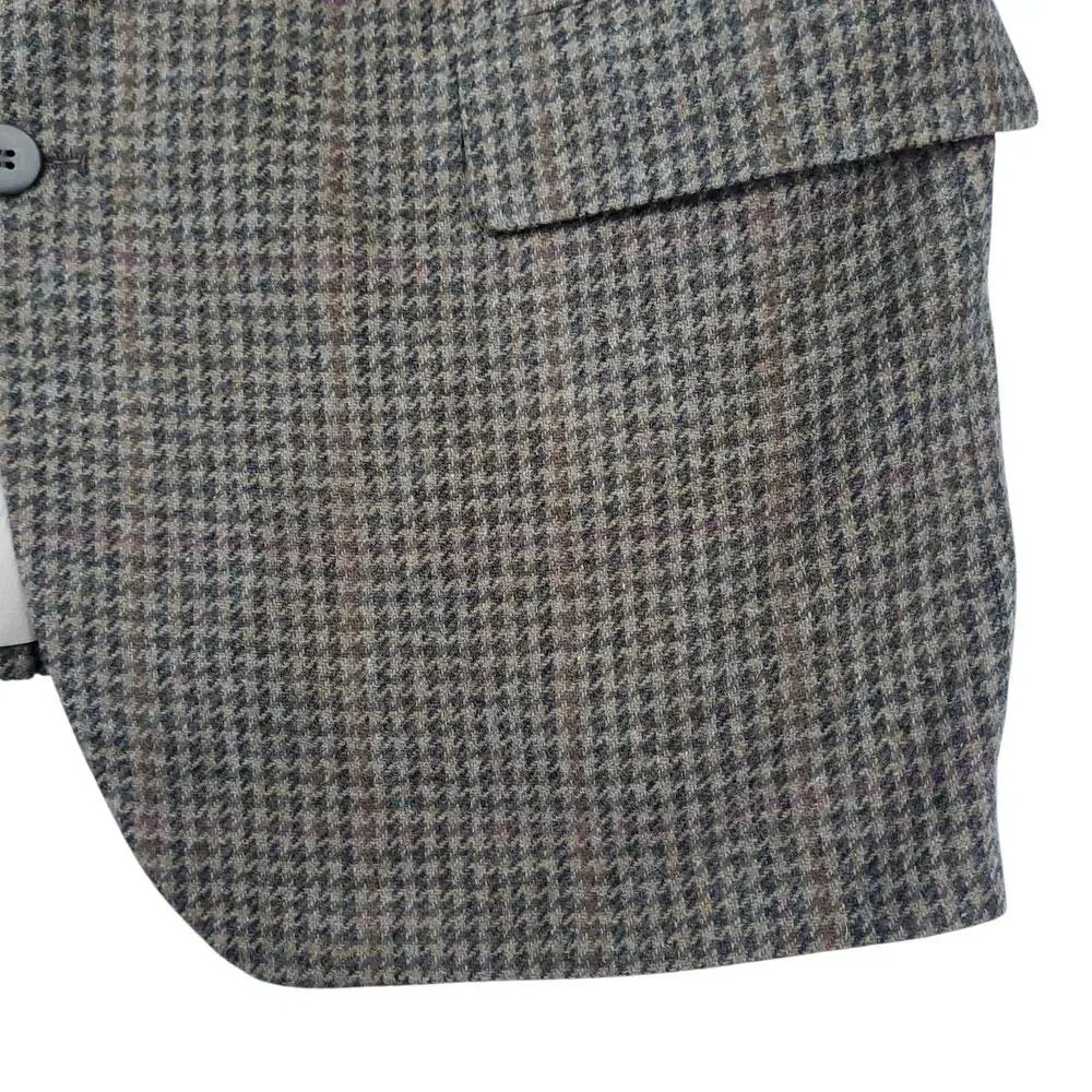 Vintage Ivy Prep Wool Blazer Jacket Sport Coat Brown Tweed Houndstooth 46R